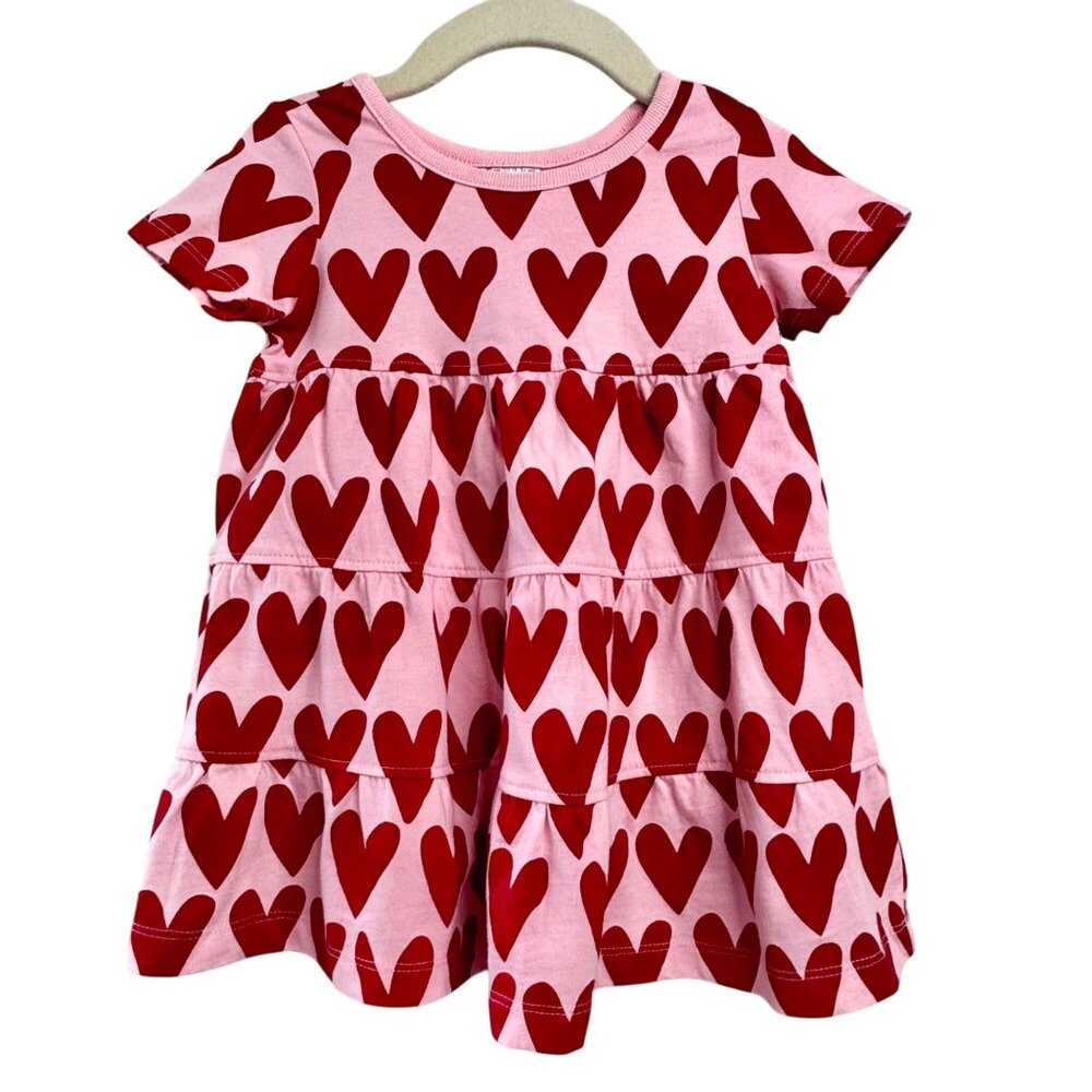 HANNA ANDERSSON Love Hearts Dress Baby 18-24 80 Pink Red Heart Print Valentines